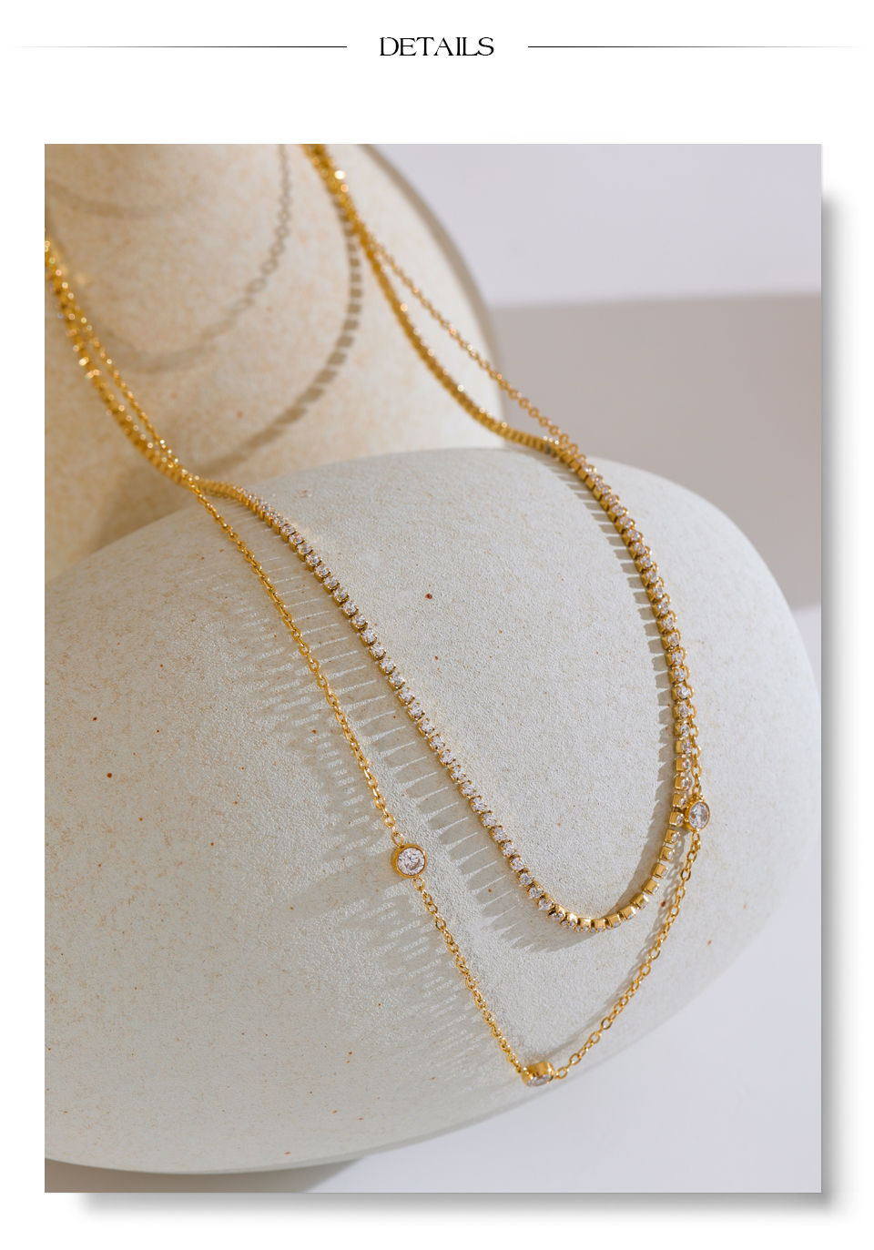 Thumbnail: New Arrivals Stainless Steel Double Layer Cubic Zirconia Chain Necklace fo