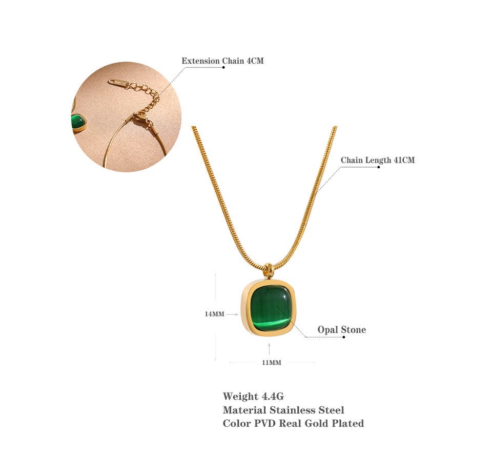 Thumbnail: Square Green Opal Stone Pendant Drop Dangle Necklace for Women Charm Jewel
