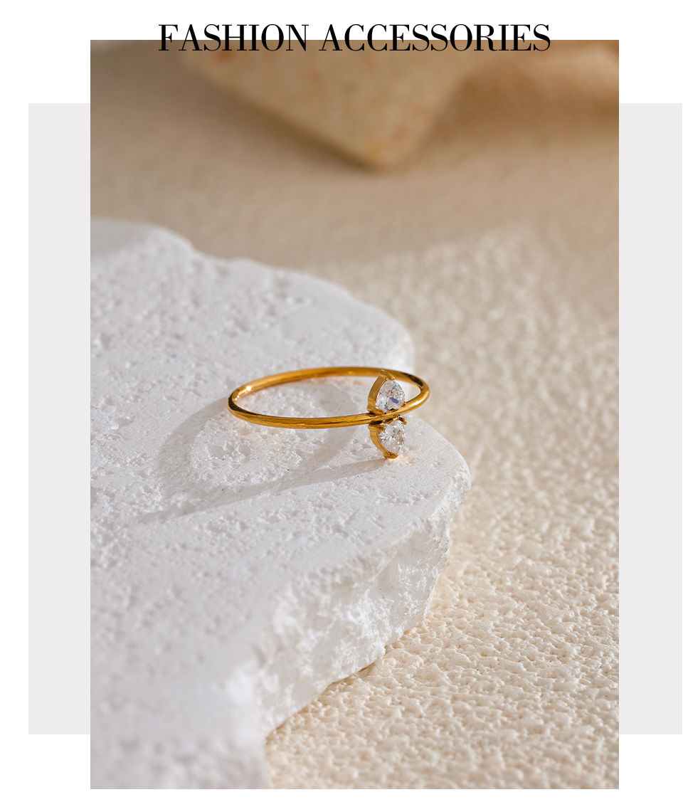 Thumbnail: Stainless Steel Zircon Ring Women Fashion 18k Gold Plated Jewelry Exquisit