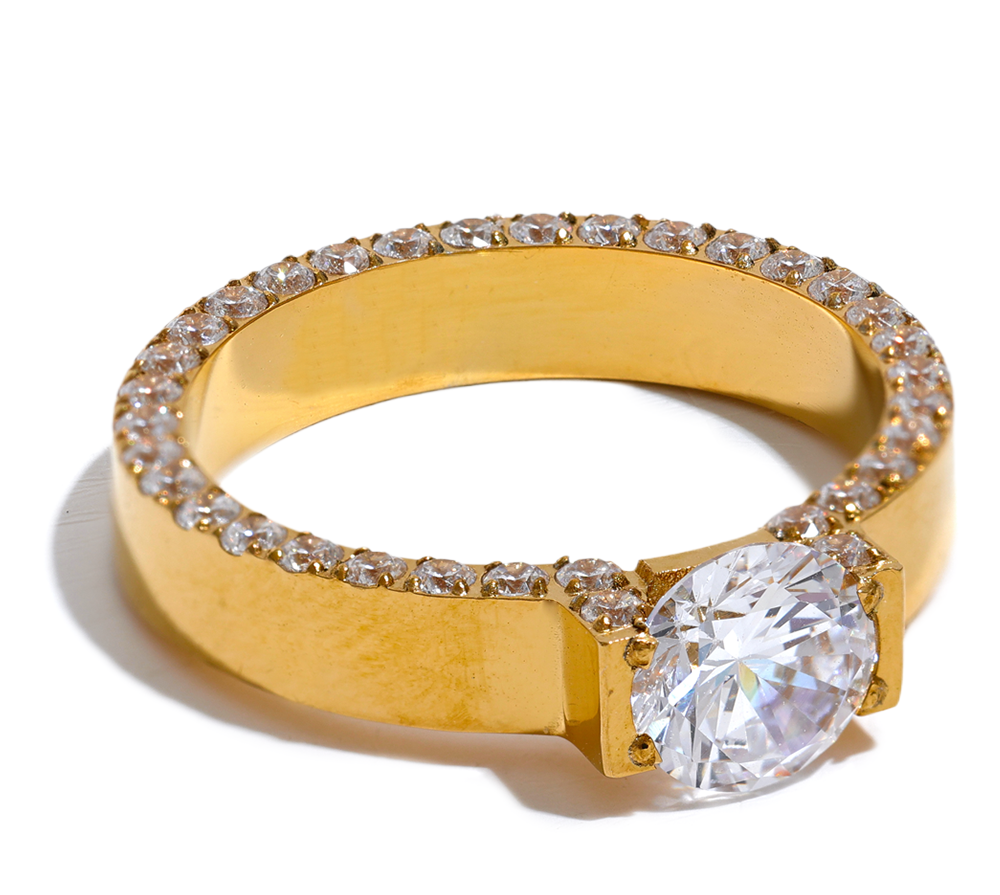 Cubic Zirconia Stainless Steel Fashion Wedding Ring Women