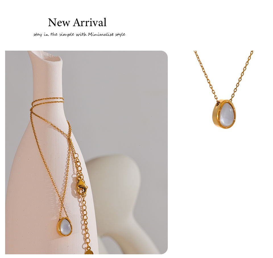 Thumbnail: 316L Stainless Steel Natural Stone Exquisite Shell Pendant Necklace for Wo