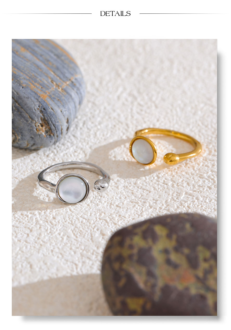 Thumbnail: Fashion Stainless Steel Natural Shell Fritillary Geometric Ring 18K PVD Pl