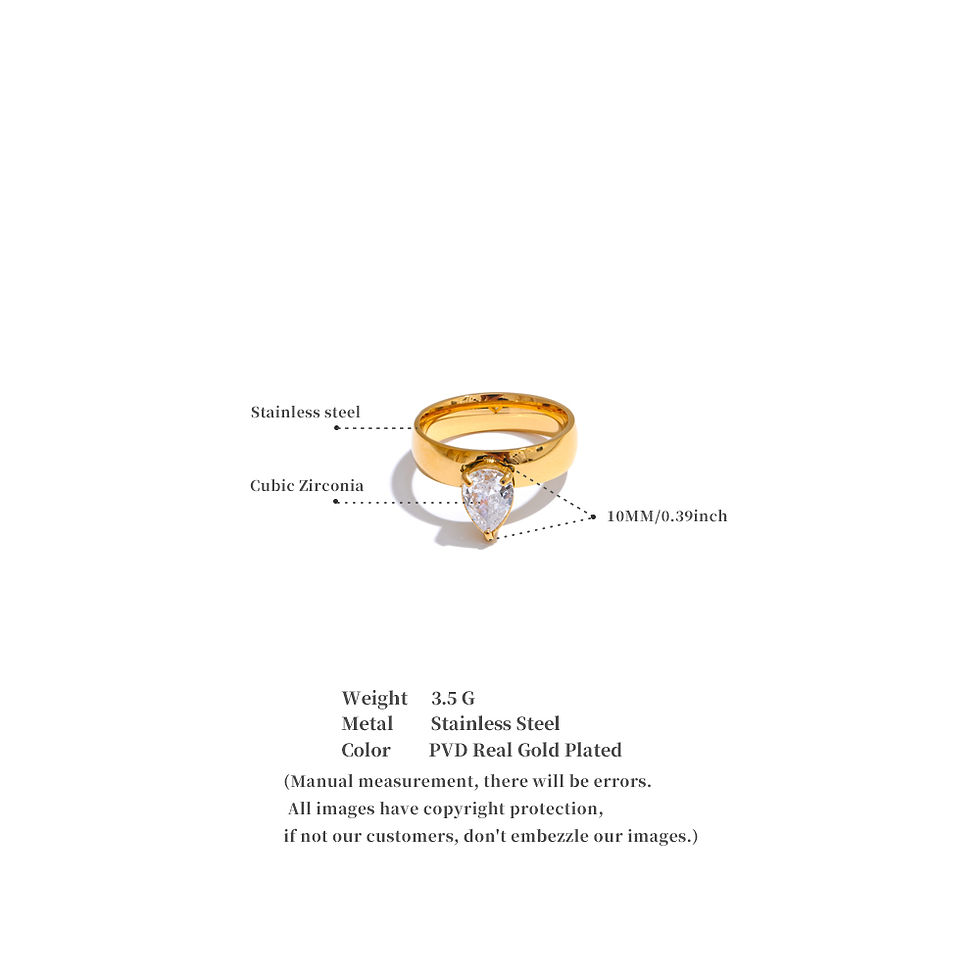 Thumbnail: Shiny Cubic Zirconia Water Drop Geometric Golden Ring High Quality Del