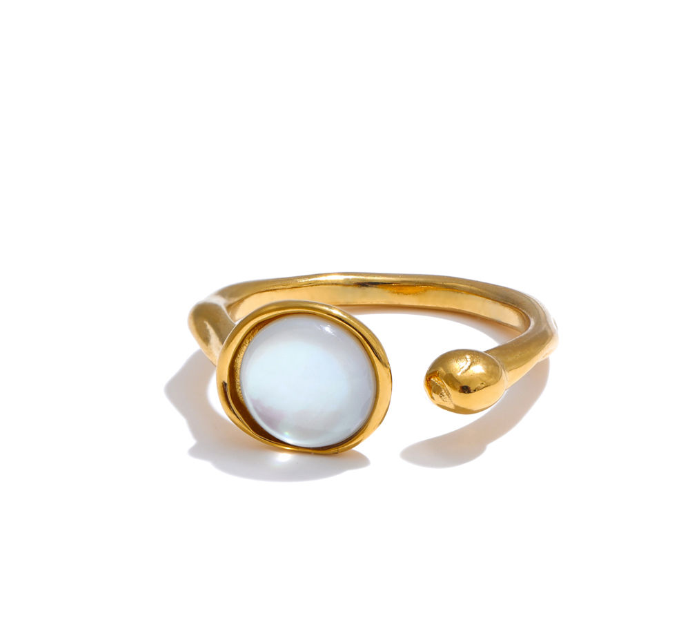 Fashion Stainless Steel Natural Shell Fritillary Geometric Ring 18K PVD Pl