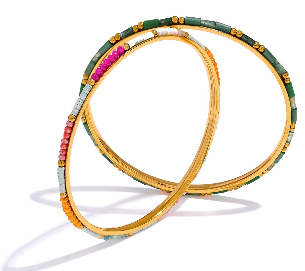 Stainless Steel Y2K Summer Colorful Beads Crystal Stone Polymer Clay