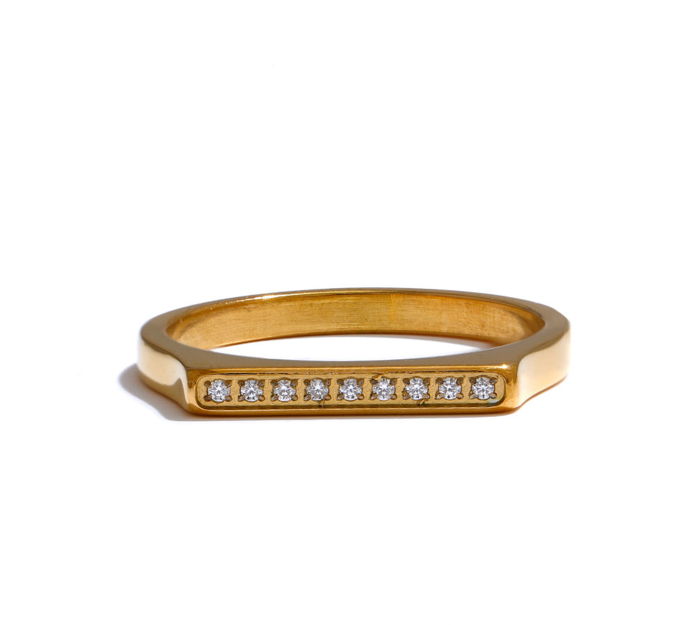 Delicate Shiny Cubic Zirconia Exquisite Golden Ring Waterproof Stainless S