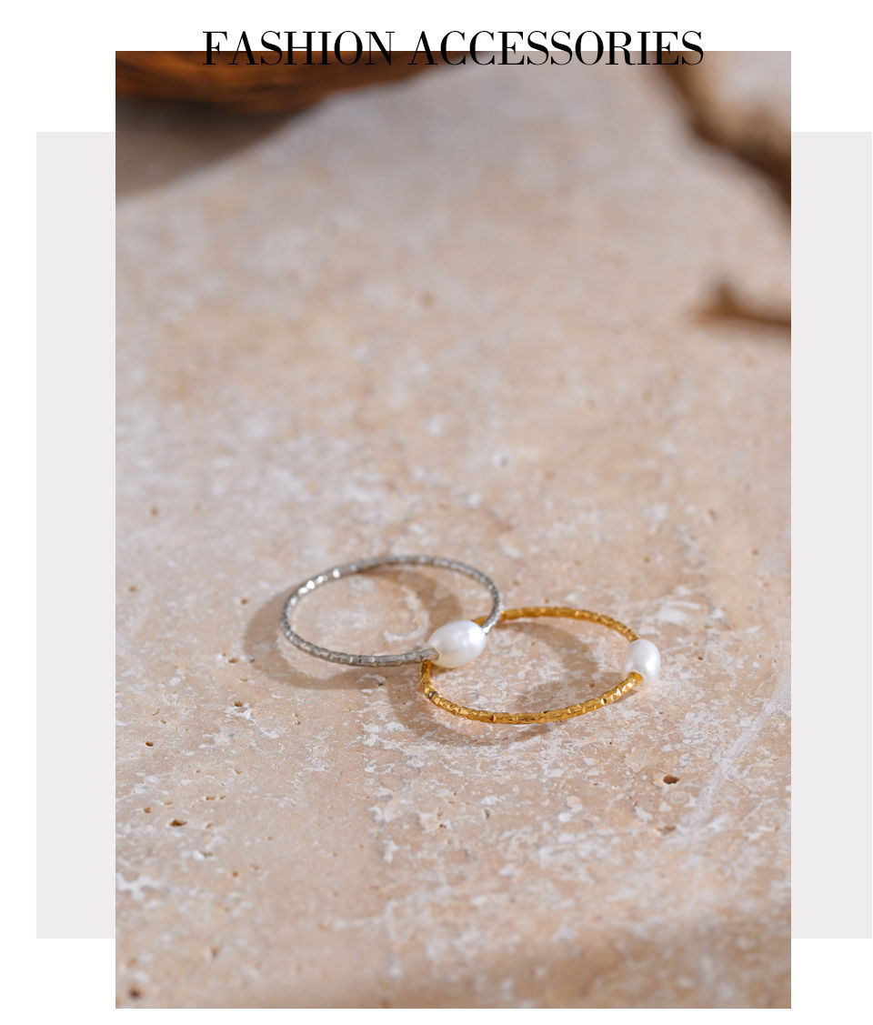 Thumbnail: Trendy Stainless Steel Natural Pearl Thin Finger Ring for Women Summer Ver