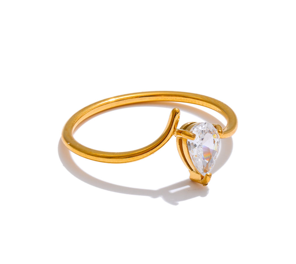 Stainless Steel Cubic Zirconia Thin Finger Ring Gold Color Exquis