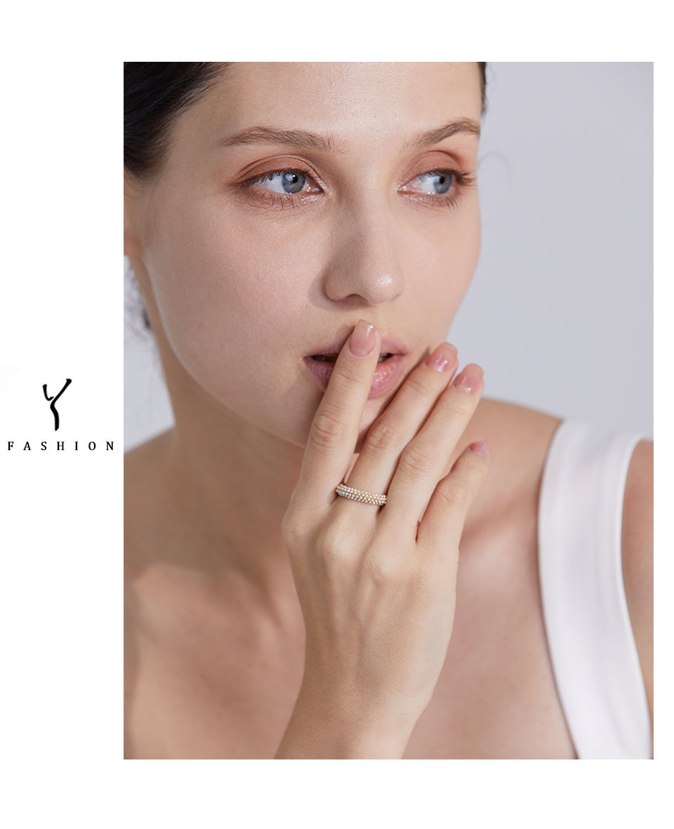 Thumbnail: Elegant Imitation Pearls Stainless Steel Charm Chic Ring 18K Gold Plated W