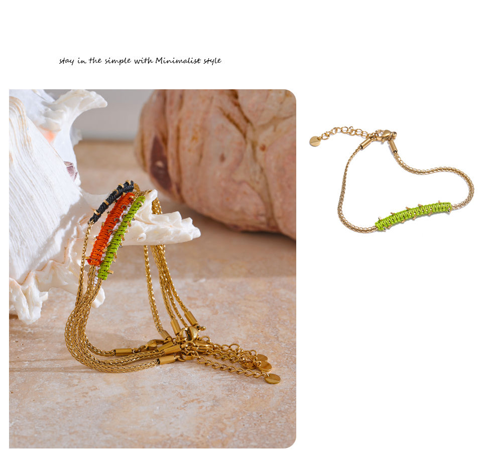 Thumbnail: Waterproof Stainless Steel Multi-color Dainty Exclusive Handmade Braided C