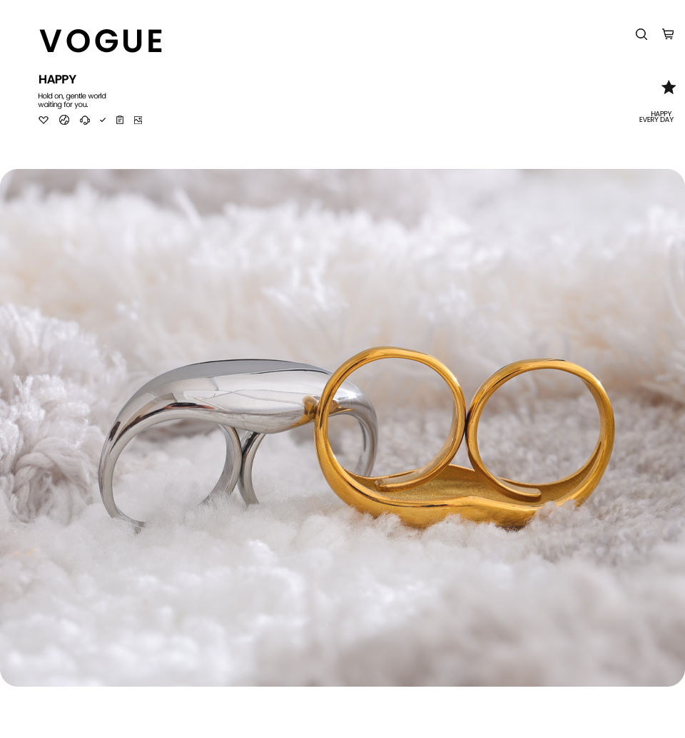 Thumbnail: Stainless Steel Metal Double Finger Geometric Ring Personality Rust Proof