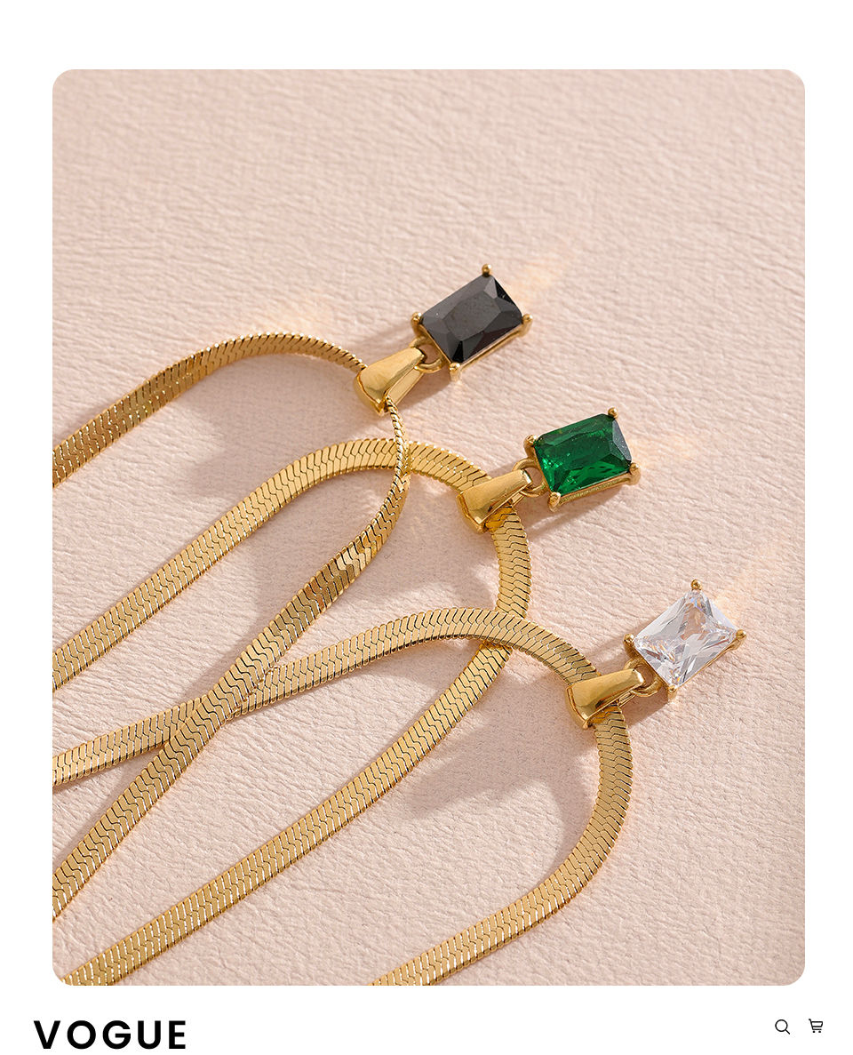 Thumbnail: Exquisite Geometric Square Cubic Zirconia Drop Snake Chain Collar Necklace