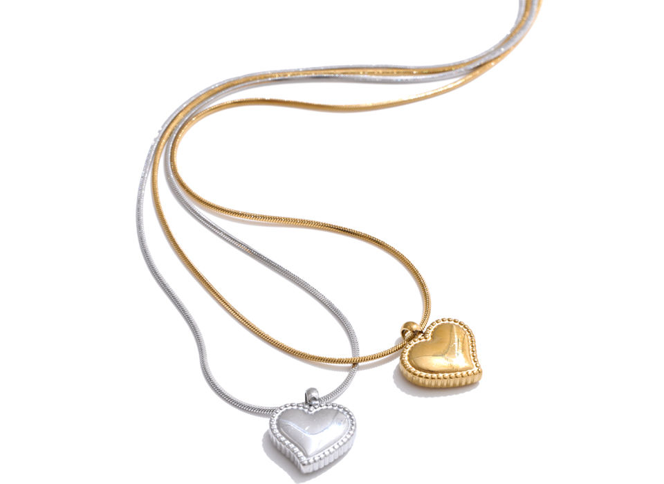 Thumbnail: Stainless Steel Heart Love Necklace Chic Casting Pendant for Women PVD Pla