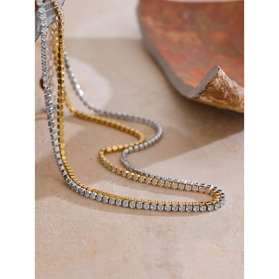 Thumbnail: Luxury Shiny Cubic Zirconia Chain Necklace Delicate Stainless Steel High Q