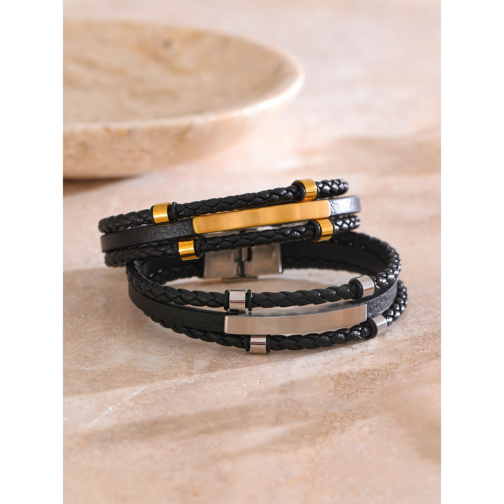 Thumbnail: Statement Black Leather Braided Layered Retro Bracelet Bangle for Men