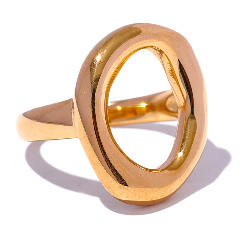 Thumbnail: Creative Stainless Steel Geometric Hollow Golden Minimalist Ring Fashion W