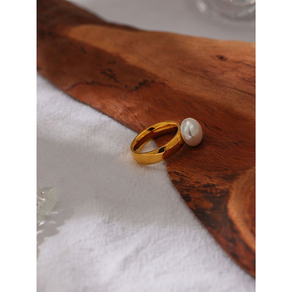 Thumbnail: Elegant Shell Pearl Ring Fashion Gold Stainless Steel Metal Texture 18 K P