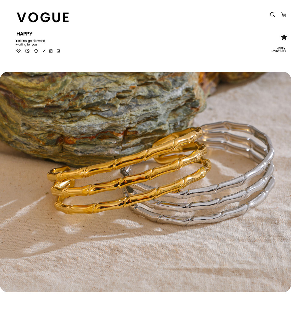Thumbnail: Waterproof Stainless Steel Metal Layered Hollow Cuff Bracelet Bangle Water