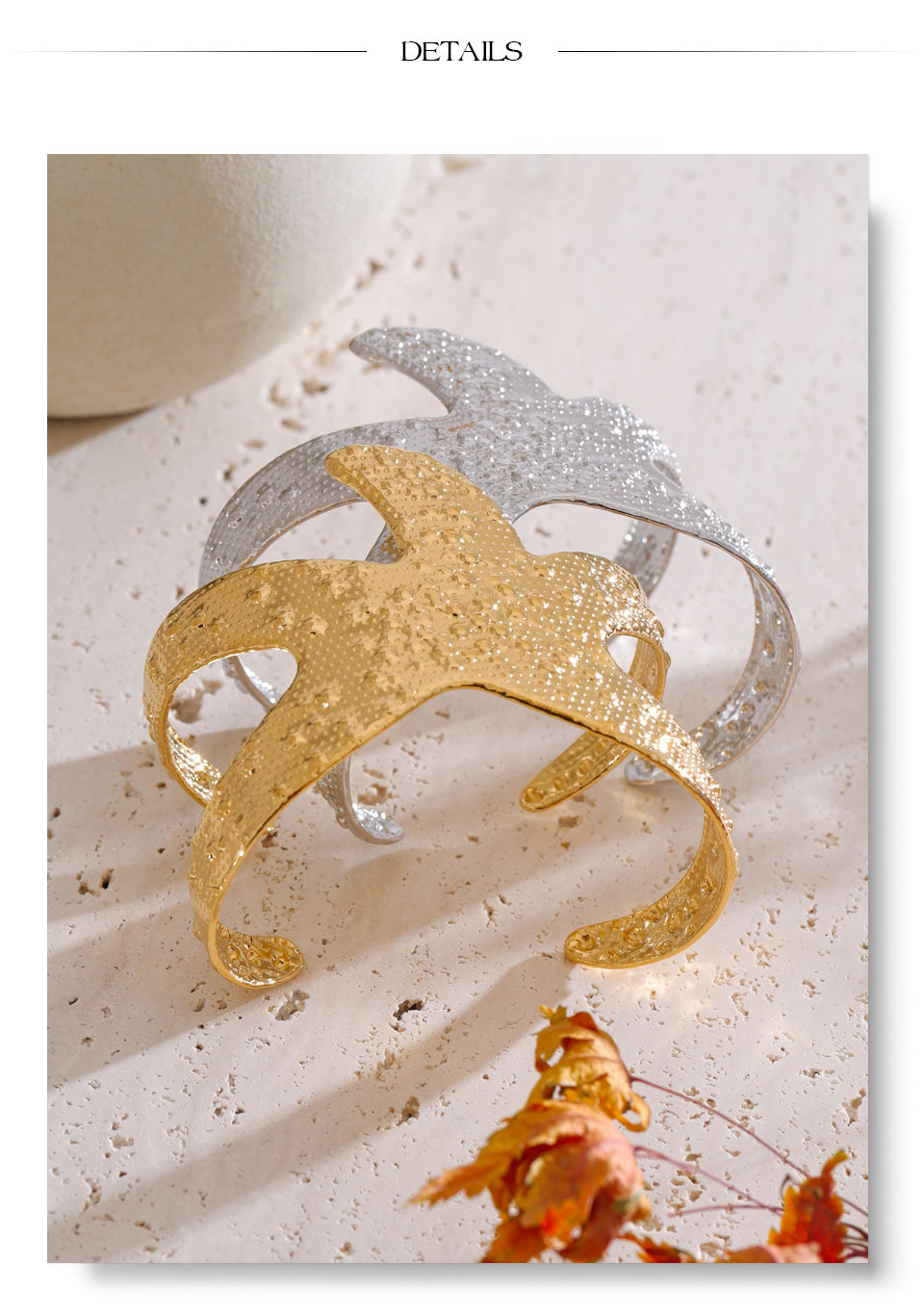Thumbnail: Ocean Style Statement Starfish Cuff Wide Bracelet Bangle Metal Hammer