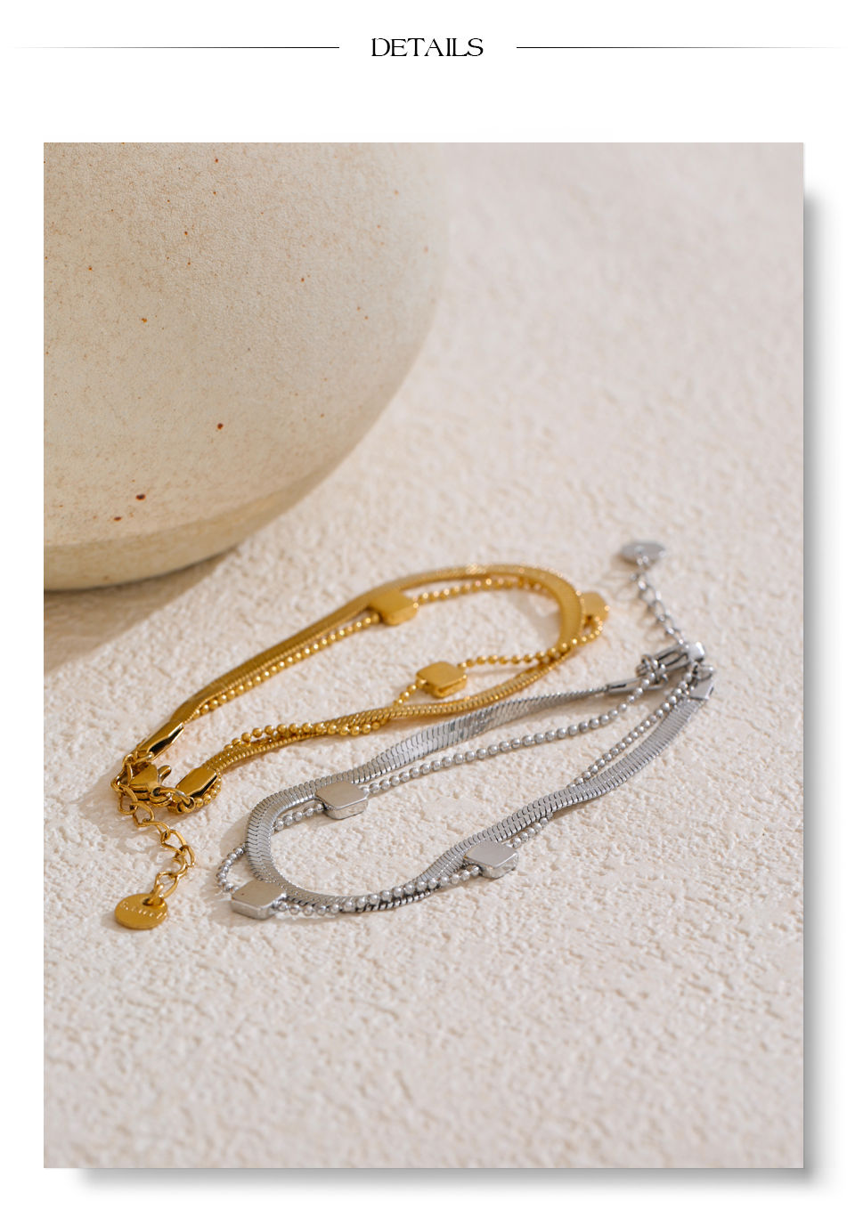 Thumbnail: Stainless Steel Double Layered Snake Chain Stacking Bracelet Ban