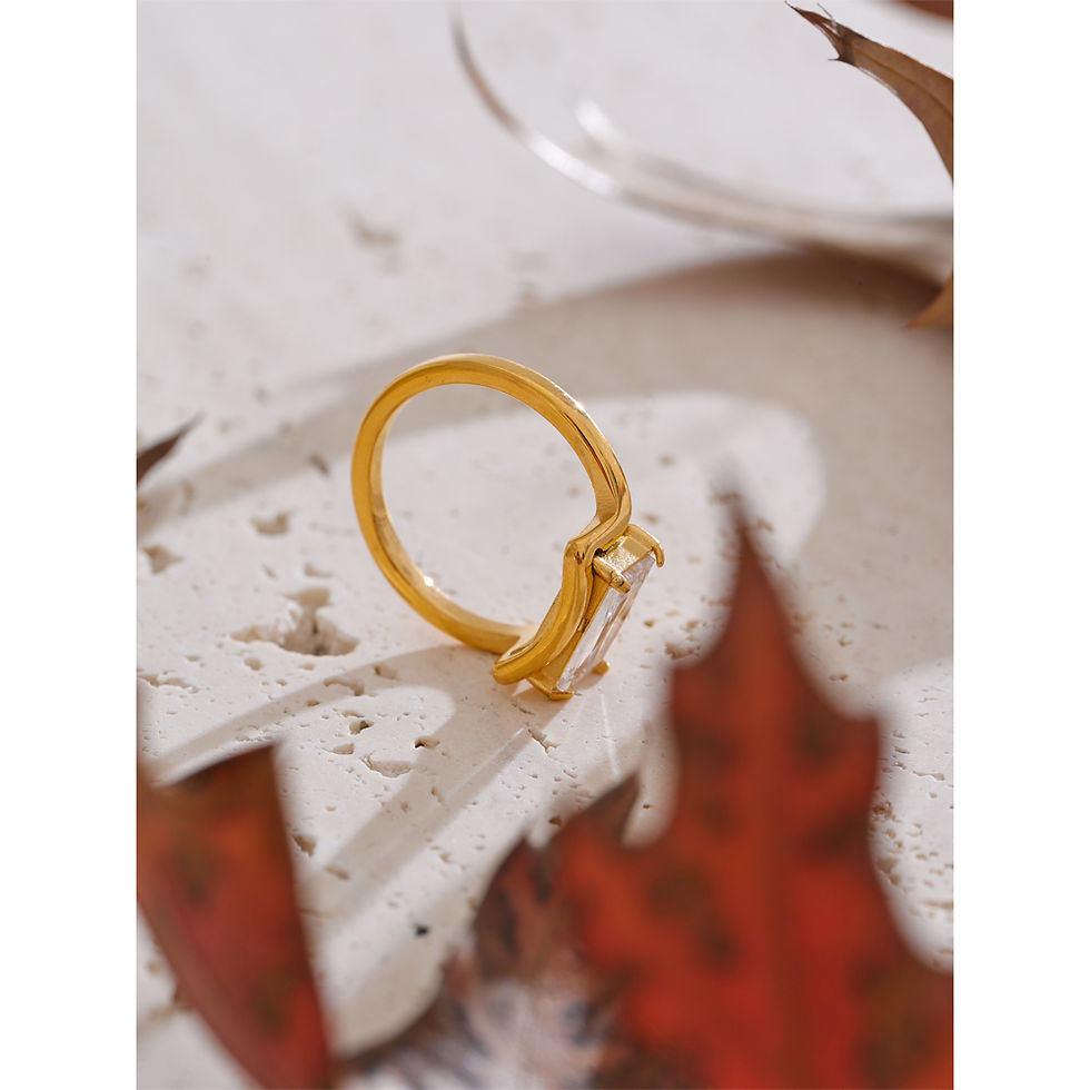 Thumbnail: Shiny Cubic Zirconia Rectangle Golden Ring Water Resistant St