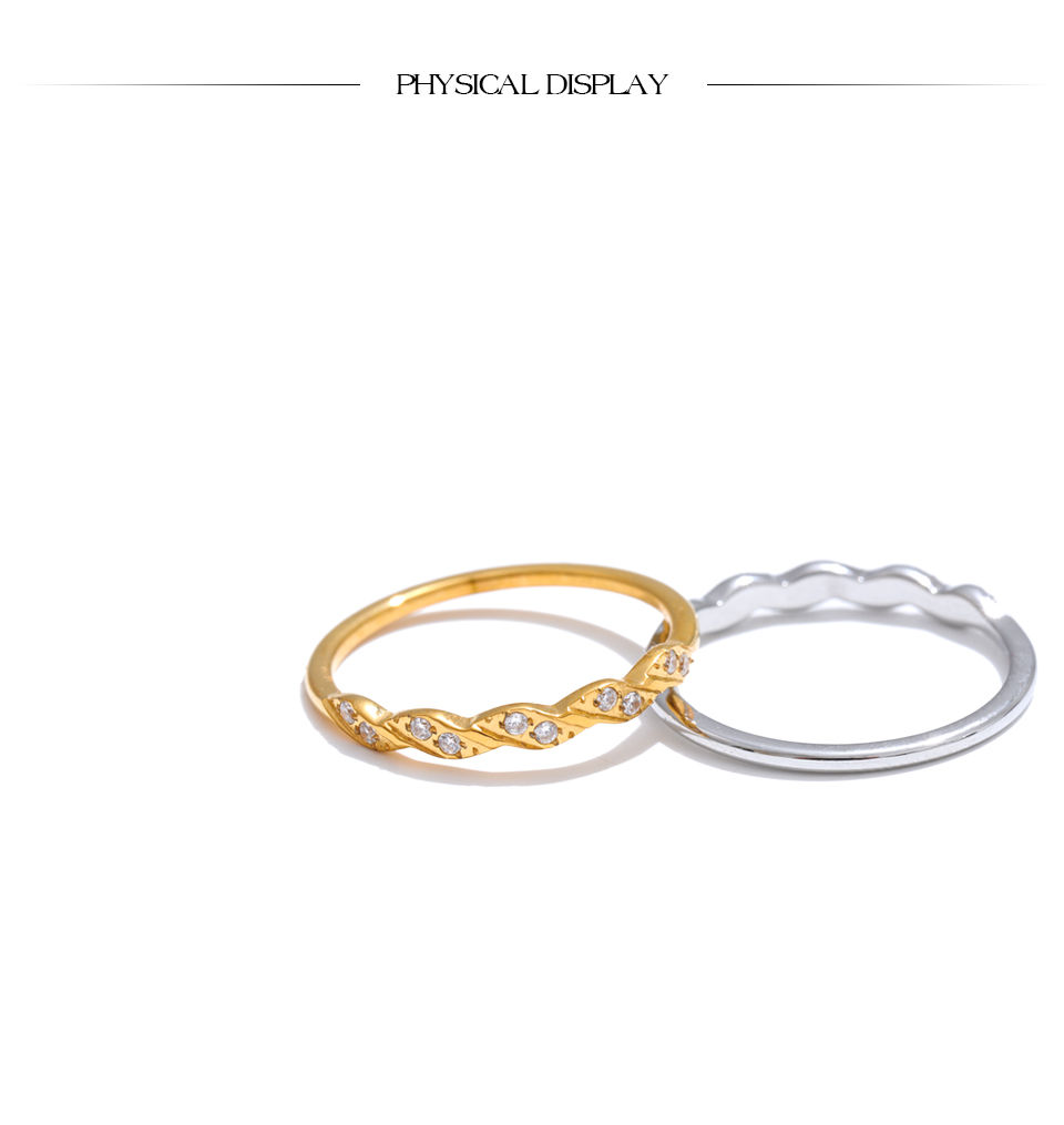 Thumbnail: Arrivals Stainless Steel Zirconia Wave Shape Thin Finger Ring 18K PVD Plat