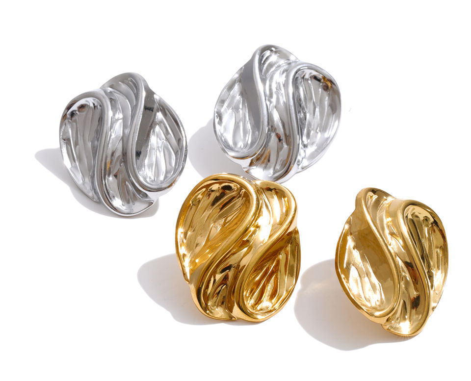 Thumbnail: Stainless Steel Metal Geometric 18K Gold Plated Fashion Stud Earrings Wate