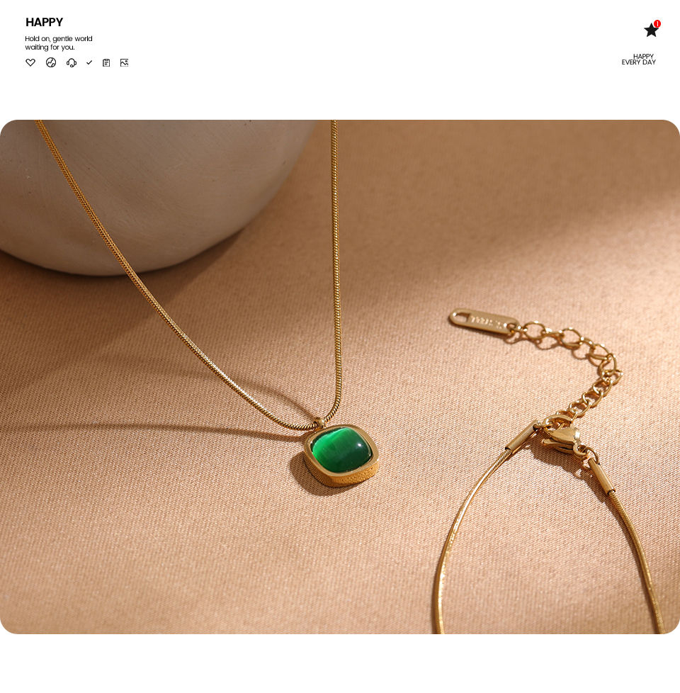 Thumbnail: Square Green Opal Stone Pendant Drop Dangle Necklace for Women Charm Jewel