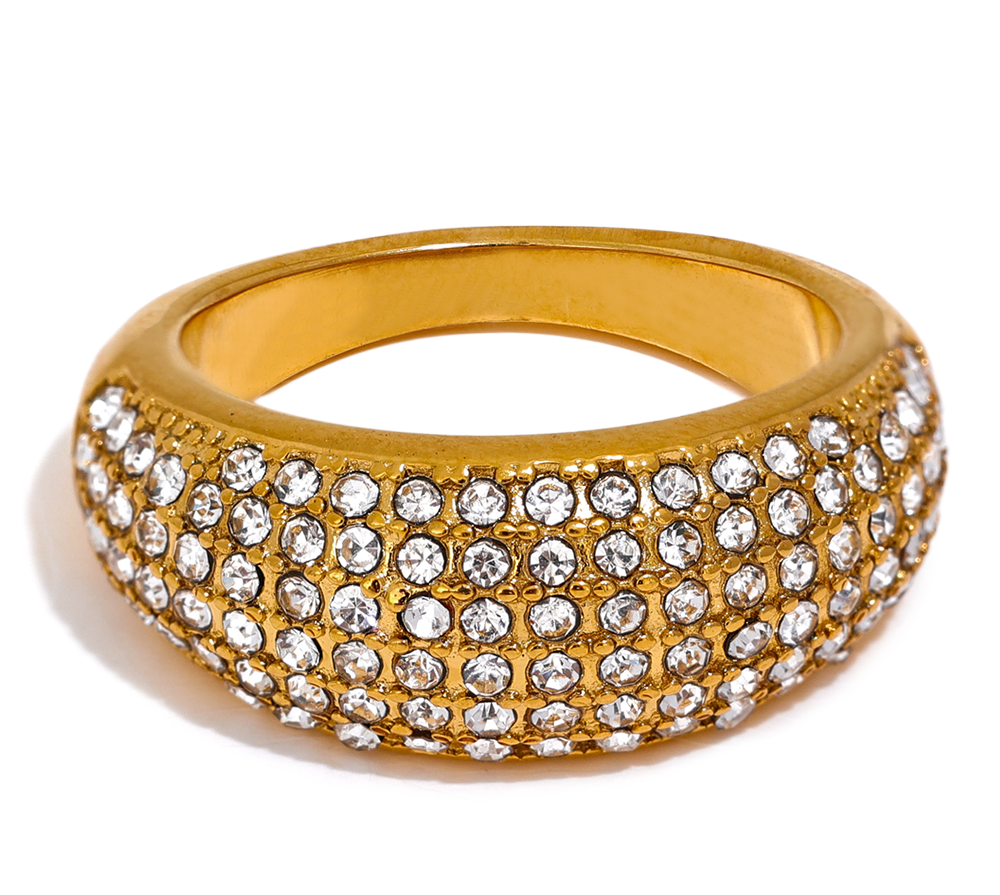Luxury Cubic Zirconia Pave Stainless Steel Fashion Ring High Quality Women