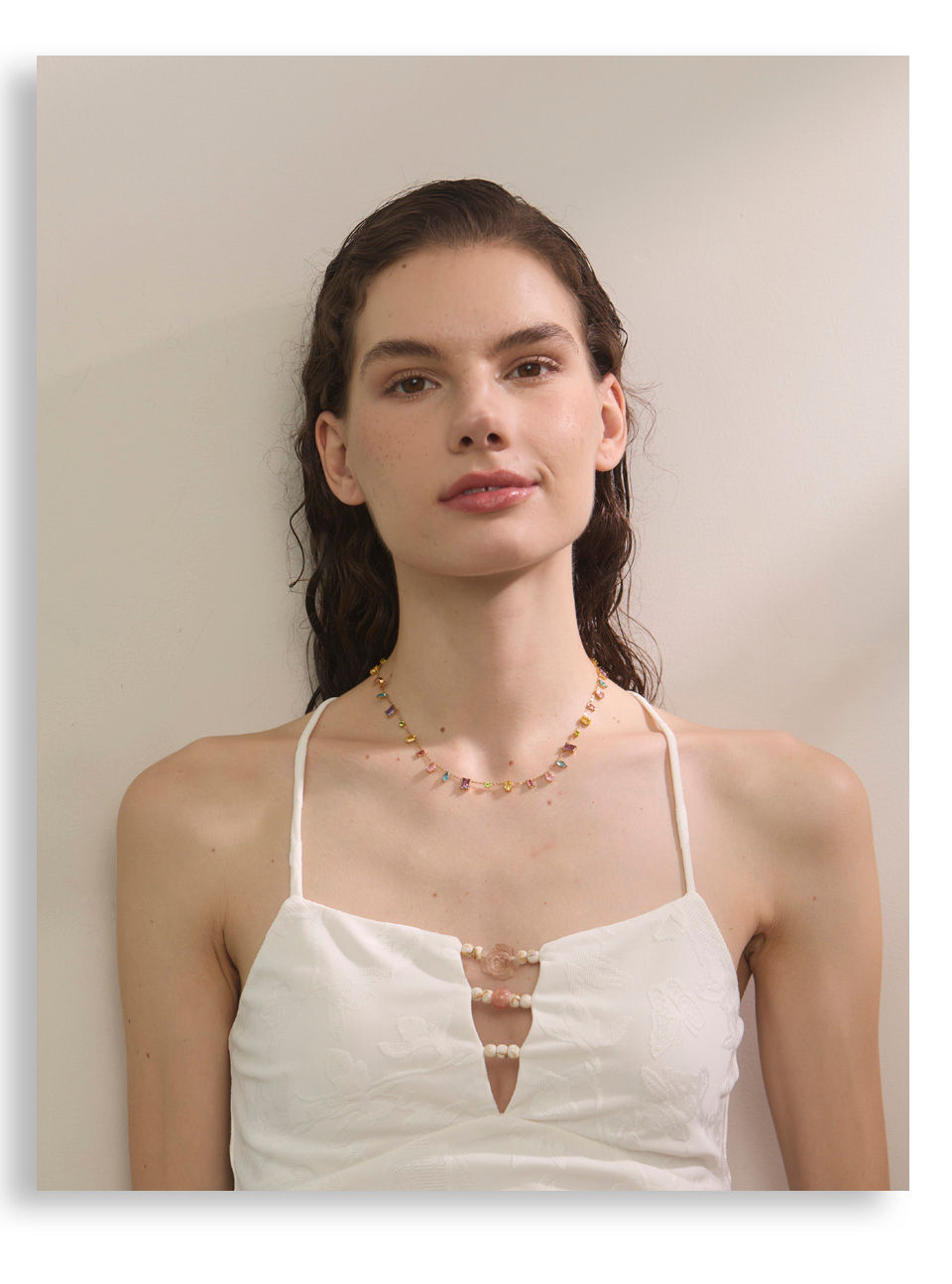 Thumbnail: AAA High-Grade Colorful Cubic Zirconia Chain Necklace Gift Summer Stainles