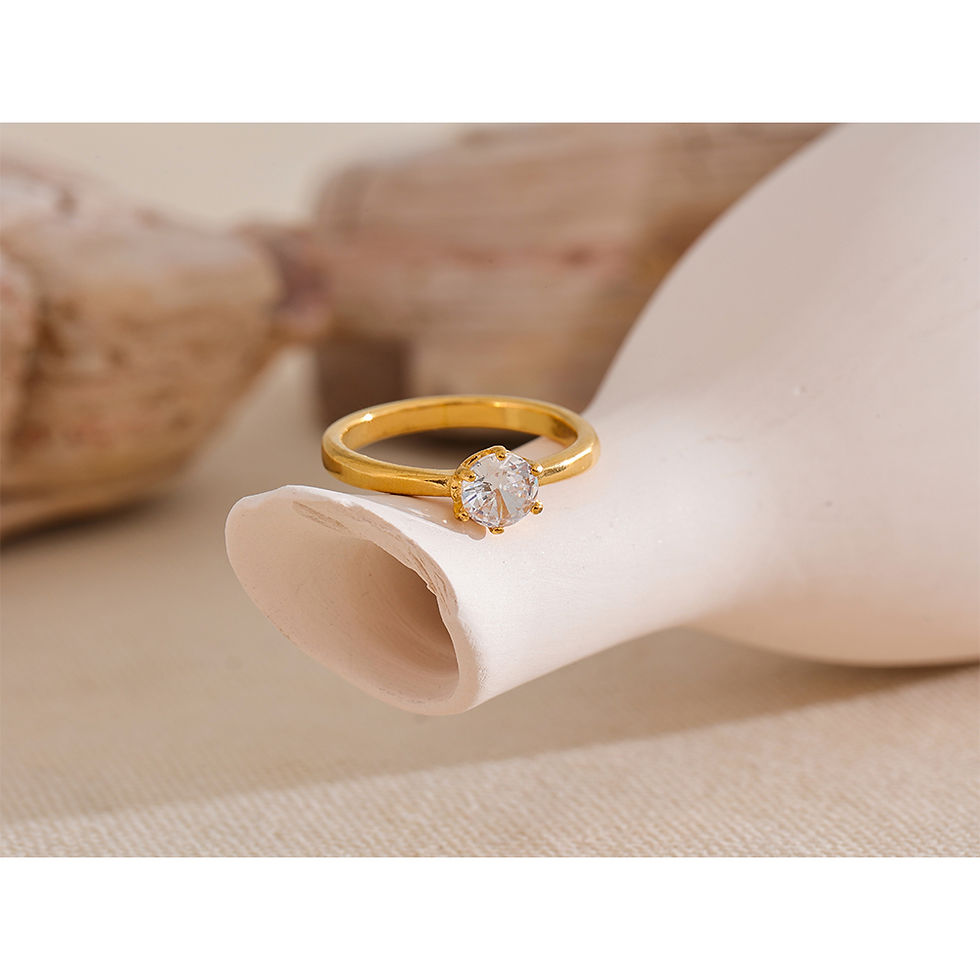 Thumbnail: Zirconia Classic Ring High Quality 18k Gold Color Stainless Stee