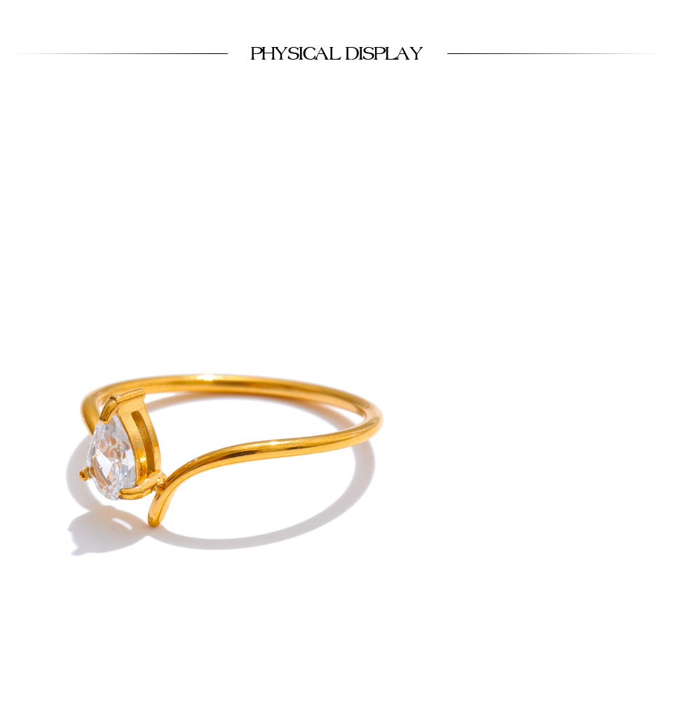 Thumbnail: Stainless Steel Cubic Zirconia Thin Finger Ring Gold Color Exquis