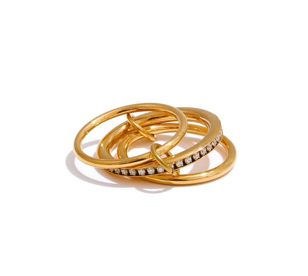 Arrivals Stainless Steel Layered Round Stackable Ring Bling Cubic Zirconia