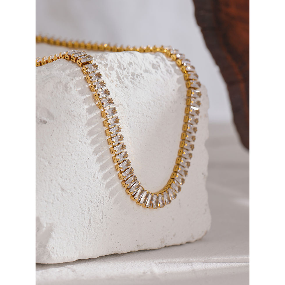 Thumbnail: 316L Stainless Steel Necklace Luxury Shiny Cubic Zirconia Fashion Jewelry