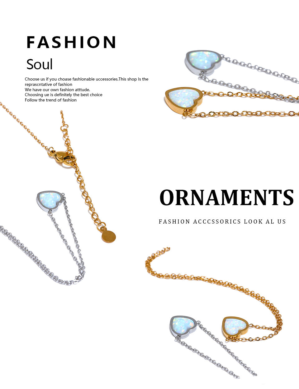 Thumbnail: Natural Australian Opal Stone Small Chic Heart Pendant Necklace Women Deli