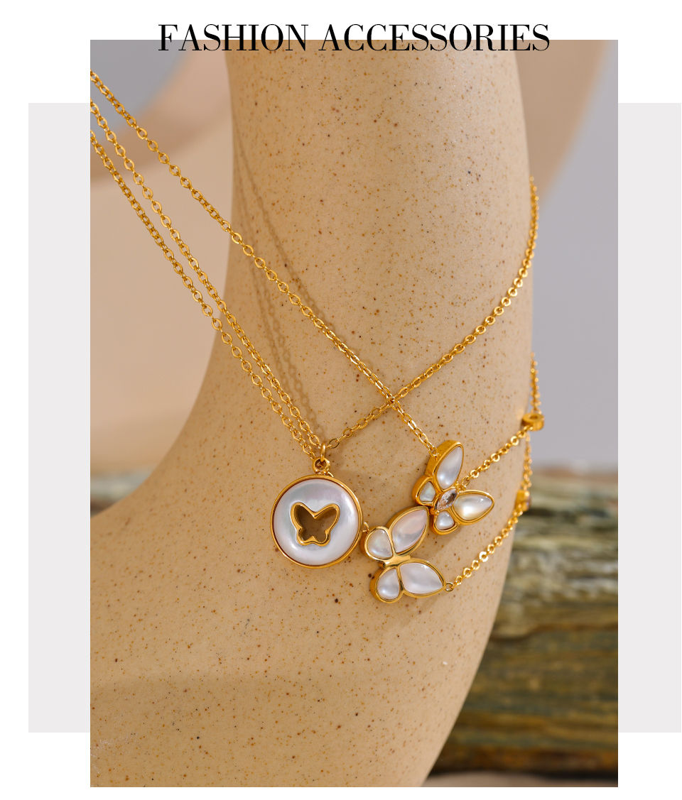Thumbnail: Exquisite Natural Thicker Shell Butterfly Necklace Pendant Korean Style St