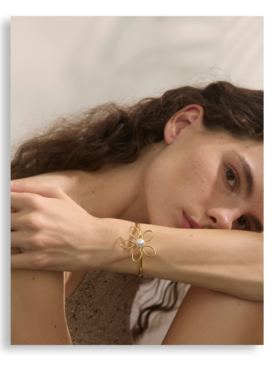 Thumbnail: Stainless Steel Pearl Flower Hollow Cuff Bracelet Bangle Water R