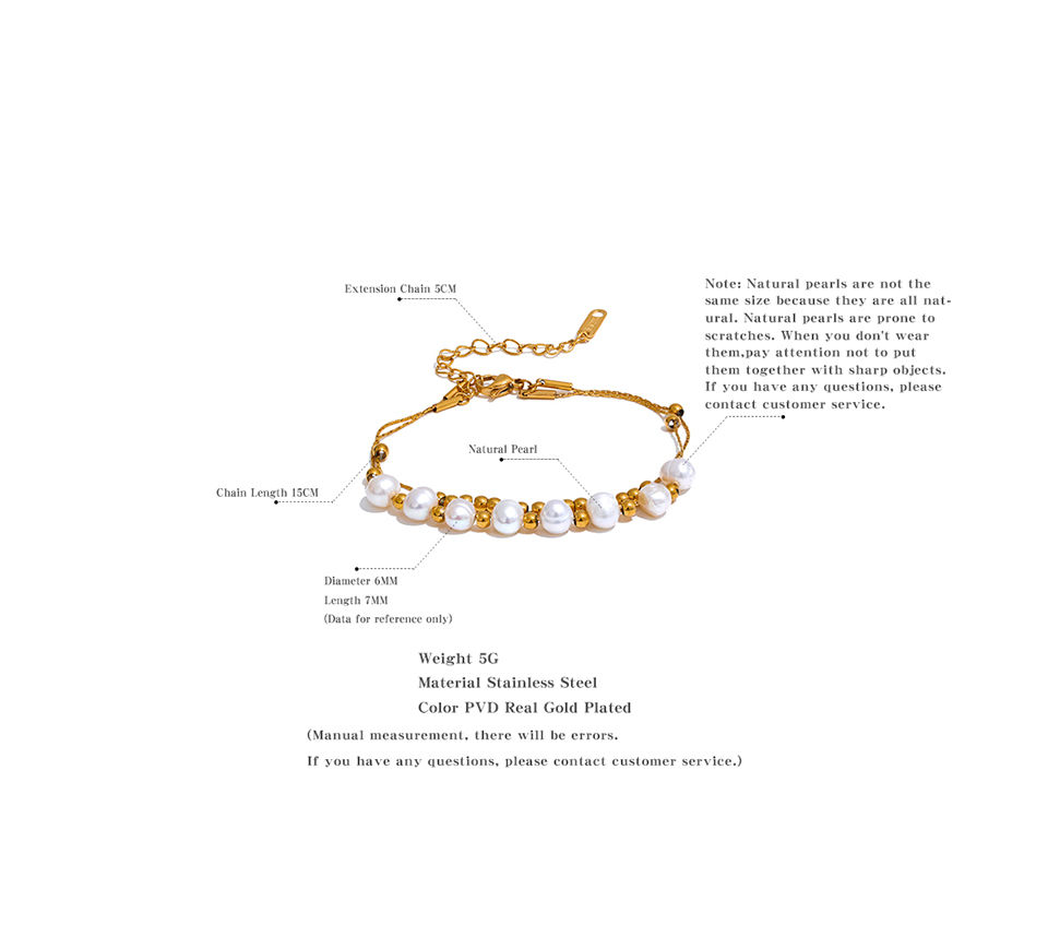 Thumbnail: Natural Freshwater Pearls Bead Chain Stainless Steel Waterproof Bracelet B