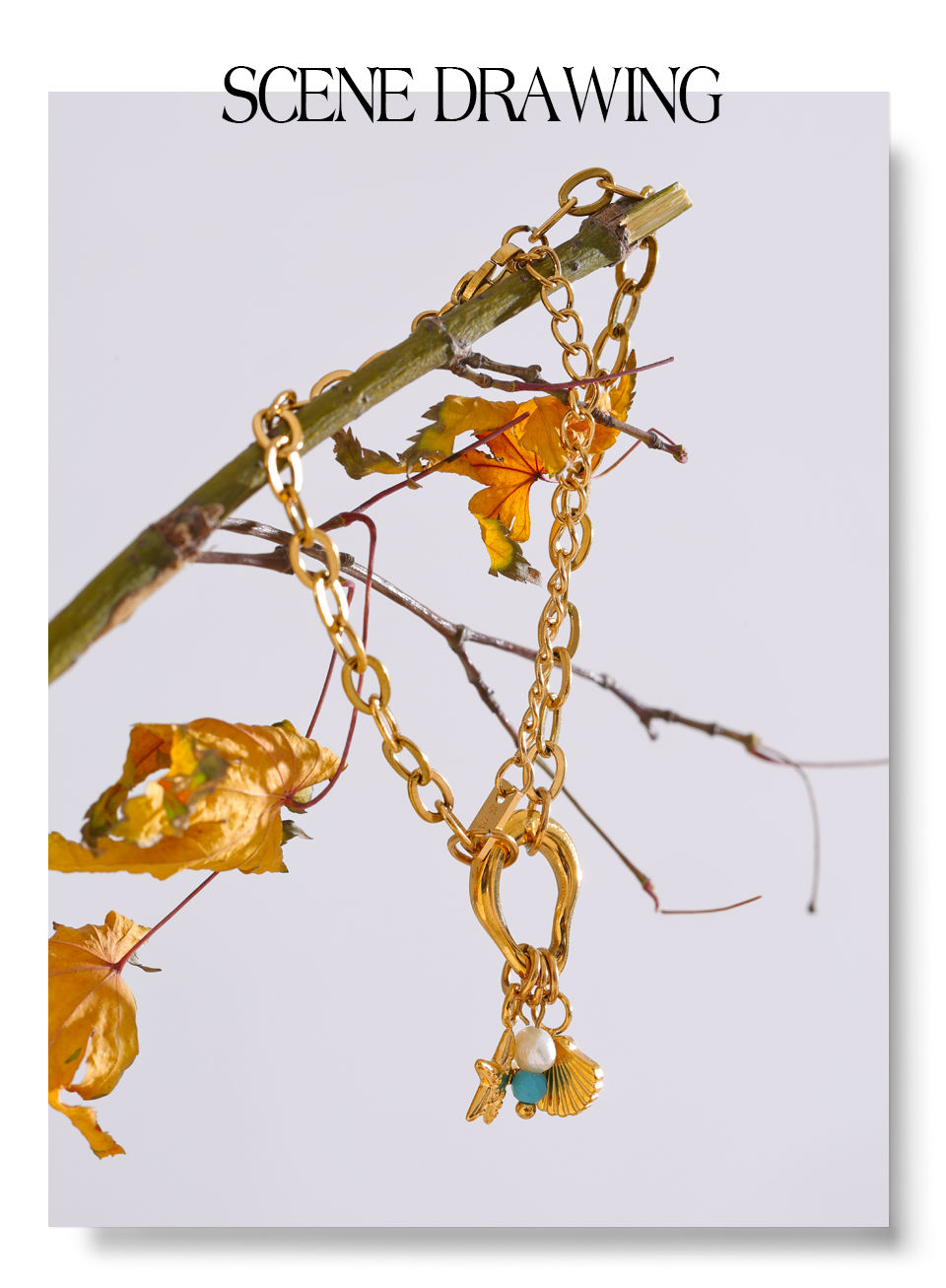 Thumbnail: Ocean Style Golden Stainless Steel Chain Bracelet Bangle Drop Pearl Turquo