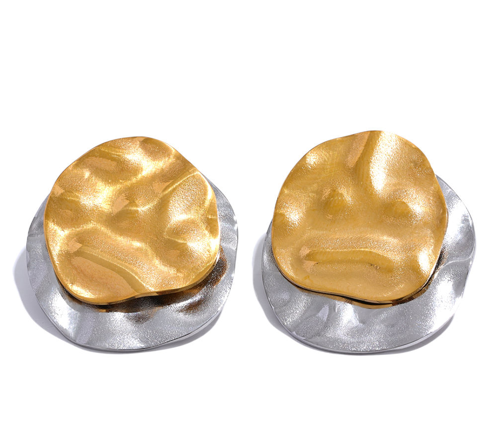 Double Color Stainless Steel Metal Geometric Round Stud Earrings Women Dai