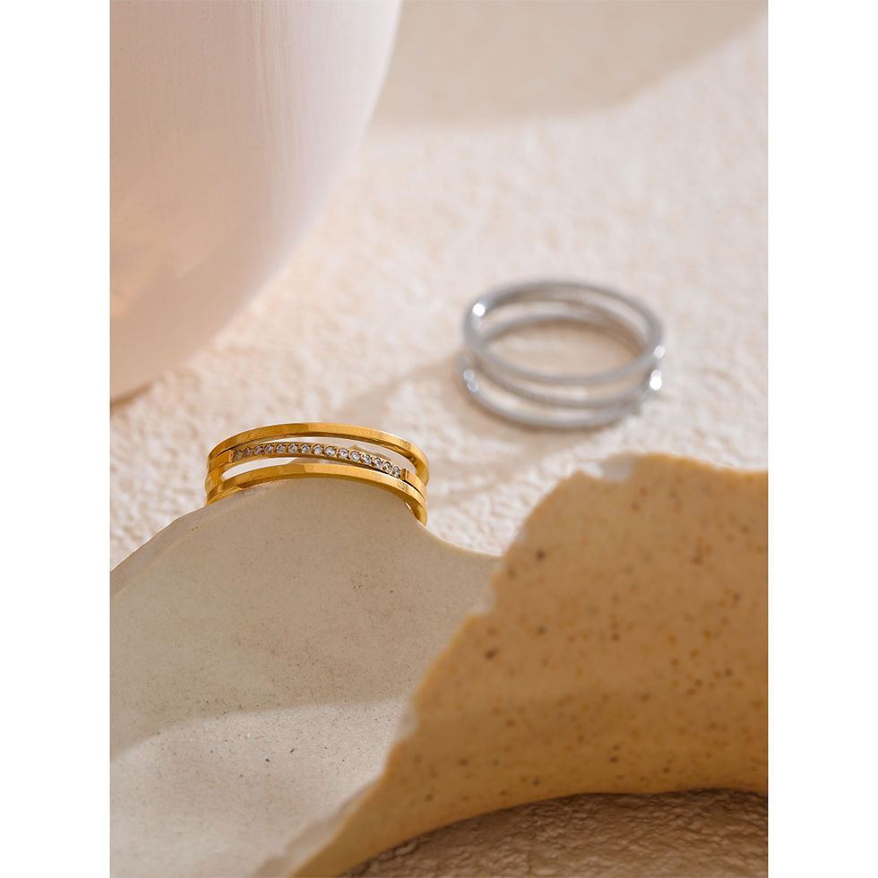 Thumbnail: Exquisite Stainless Steel Cubic Zirconia Ring Gold Silver Color Tarn