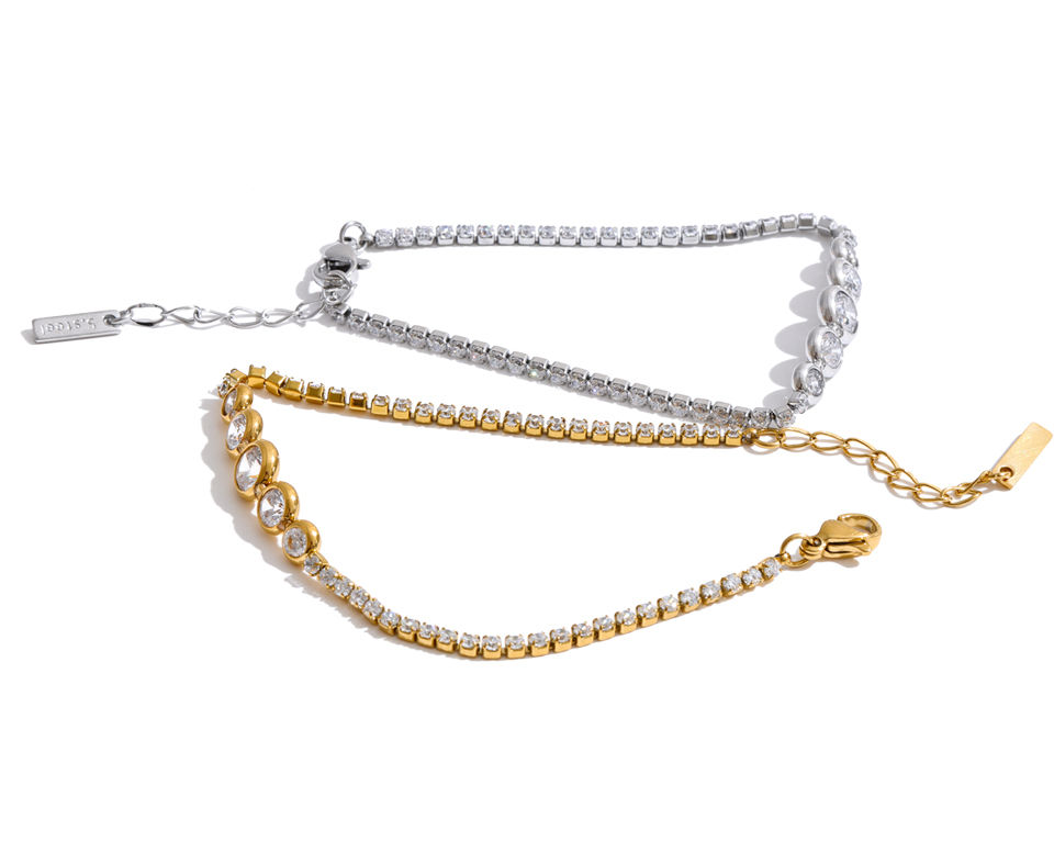 Thumbnail: High Quality Stainless Steel Full Cubic Zirconia Chain Bracelet Bangle Dai