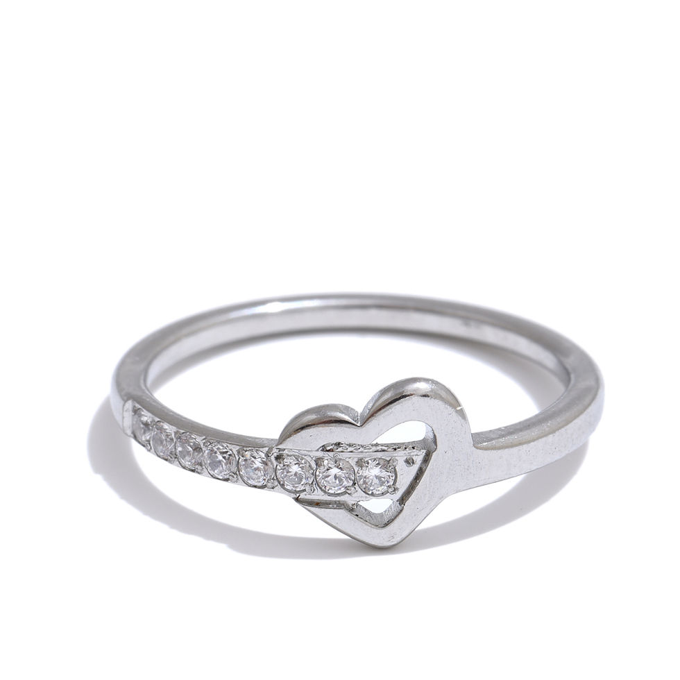 Thumbnail: Chic Stainless Steel Zirconia Inlaid Heart Cross Love Ring Tarnish Re
