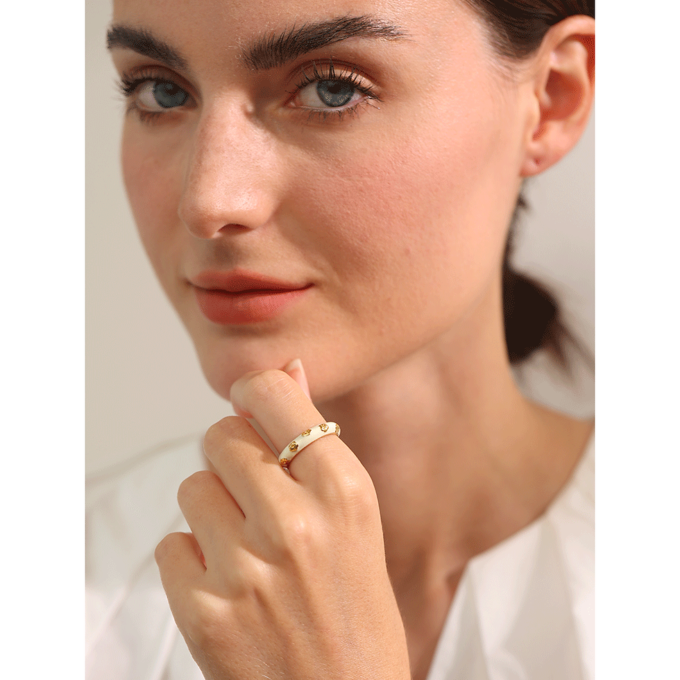 Thumbnail: Fashion White Enamel Stainless Steel Exquisite Open Ring Women 18K Gold PV