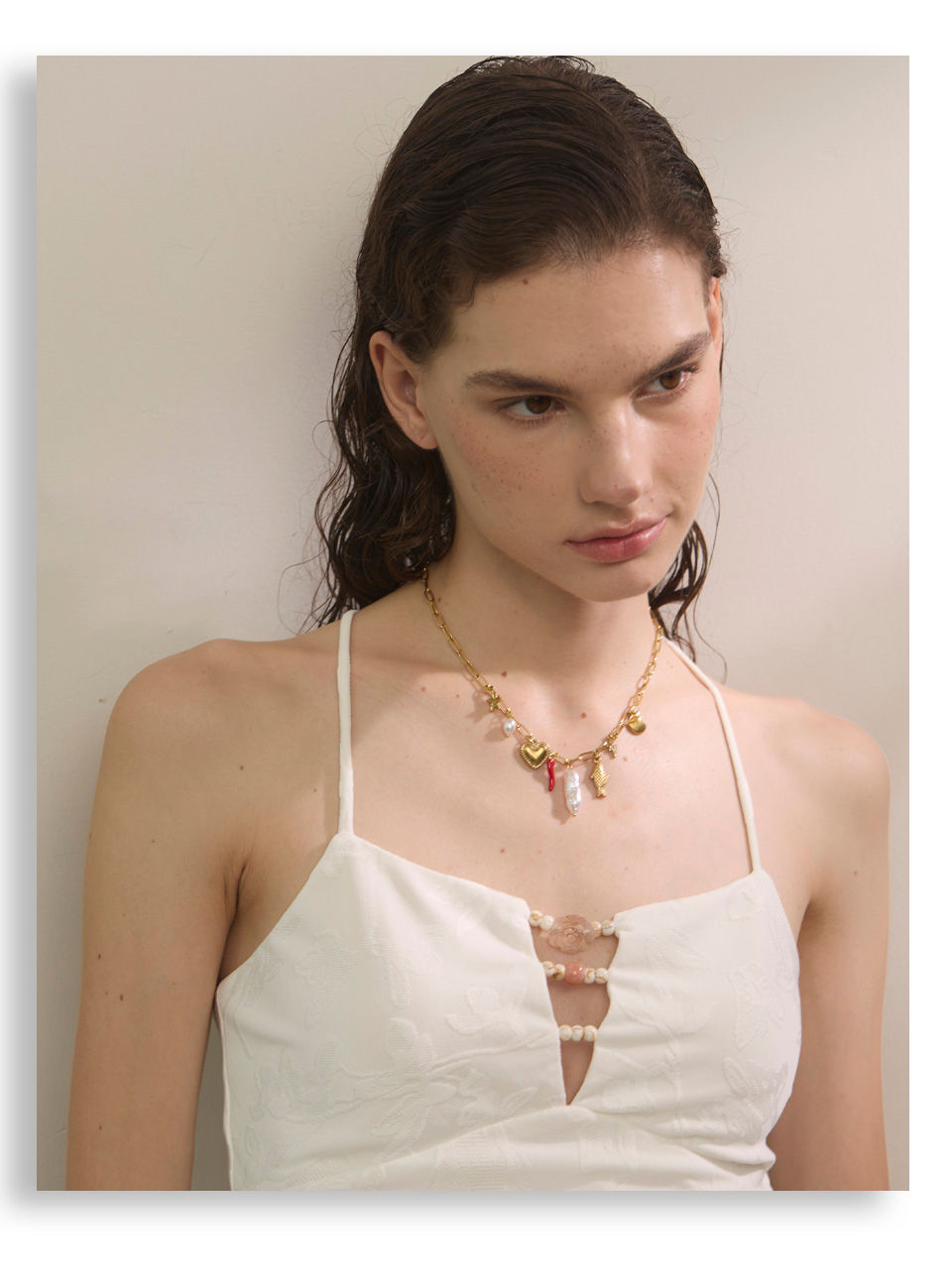 Thumbnail: Ocean Style Stainless Steel Pearl Shell Starfish Flower Chilli Drop Charm