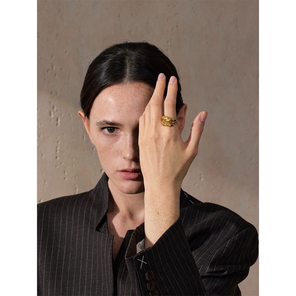 Thumbnail: Stainless Steel Metal Hammer Snake Twisted Ring Water Resistant Textu