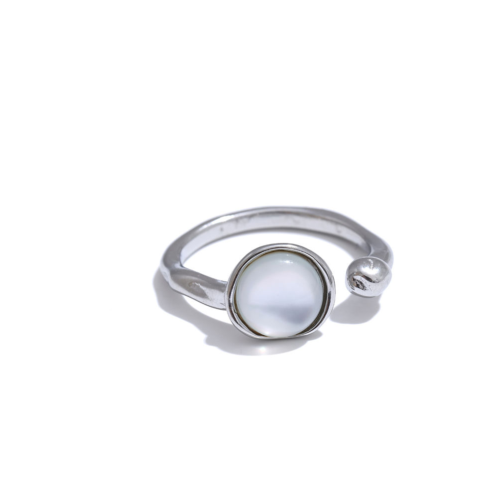 Thumbnail: Fashion Stainless Steel Natural Shell Fritillary Geometric Ring 18K PVD Pl