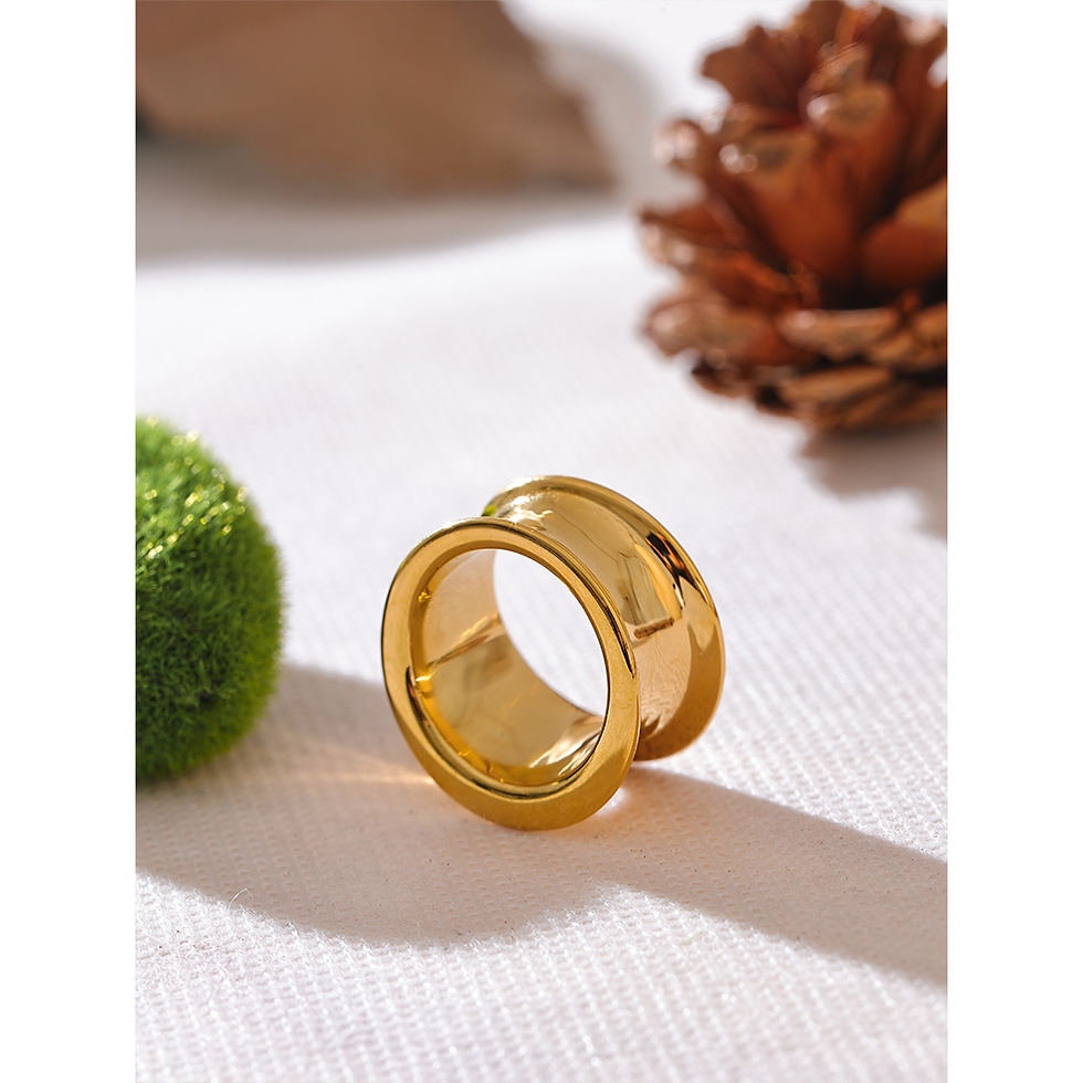 Thumbnail: Stylish Unique Stainless Steel Round Wide Ring Stain Less Sleek Metal Indi