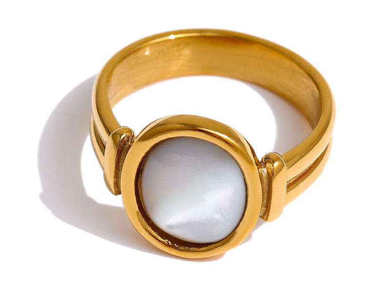Stainless Steel Natural Shell Ring New France Metal Gold Color Round Finge