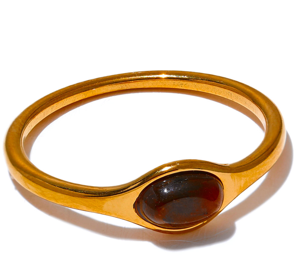 Chic Natural Stone Stainless Steel Fashion Ring Minimalist Gold Color Wate